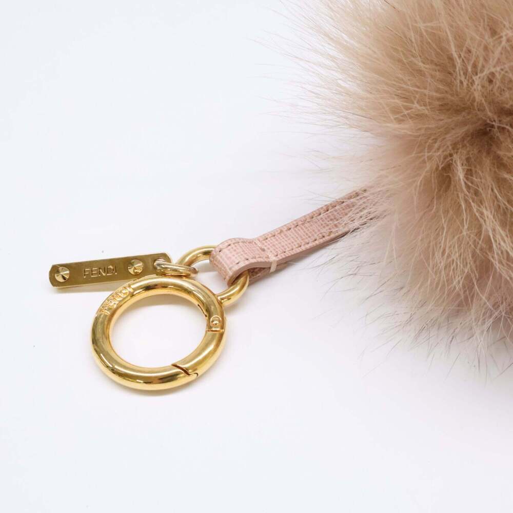 FENDI Pom-Pom Fur Bag Charm Keychain Pink Beige Women's - Picture 3 of 5
